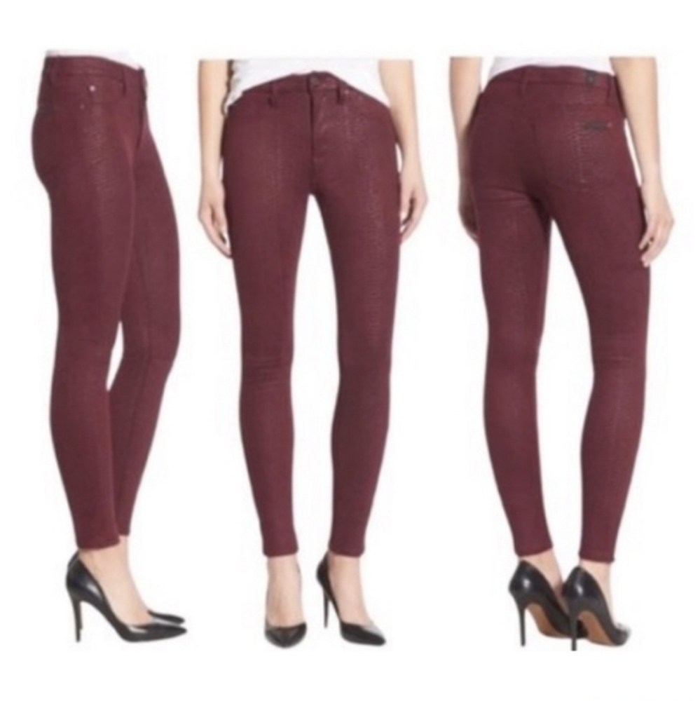 7 For All Mankind Luxe Snakeskin Faux Leather Pants Red Size 18